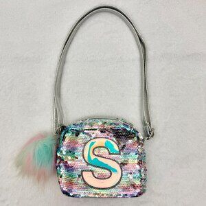 Justice S Monogramed Sequin Girls Mini Purse Handbag w/Adjustable Strap